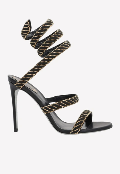 Shop René Caovilla Cleo 105 Crystal-embellished Satin Sandals In Black