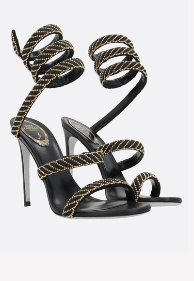 Shop René Caovilla Cleo 105 Crystal-embellished Satin Sandals In Black