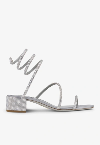 Shop René Caovilla Cleo 35 Crystal-embellished Sandals In Gray