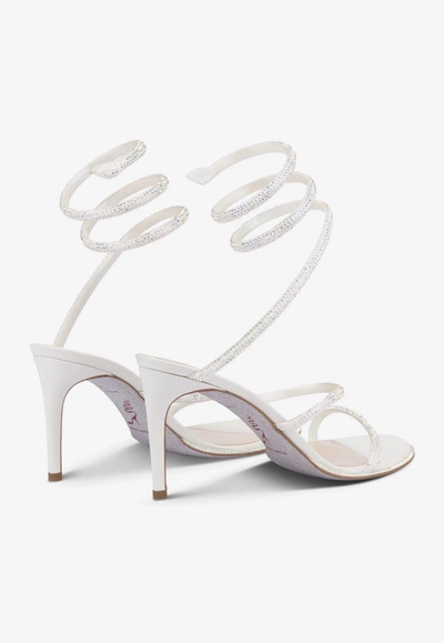 René Caovilla Cleo 80 Wraparound Satin Sandals In Ivory