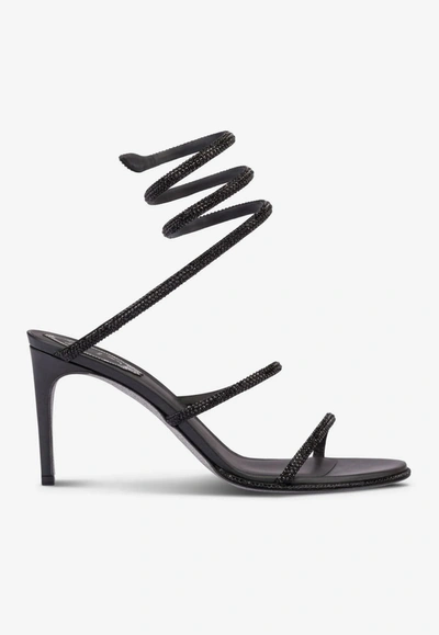 René Caovilla Cleo 80 Crystal-embellished Wraparound Sandals In Black
