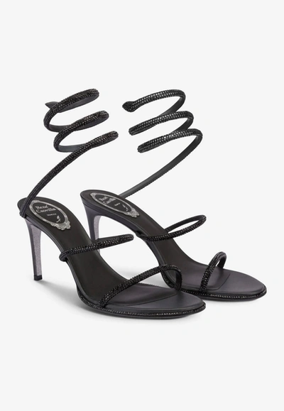 Shop René Caovilla Cleo 80 Crystal-embellished Wraparound Sandals In Black