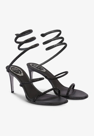 René Caovilla Cleo 80 Crystal-embellished Wraparound Sandals In Black