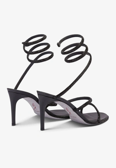 Shop René Caovilla Cleo 80 Crystal-embellished Wraparound Sandals In Black