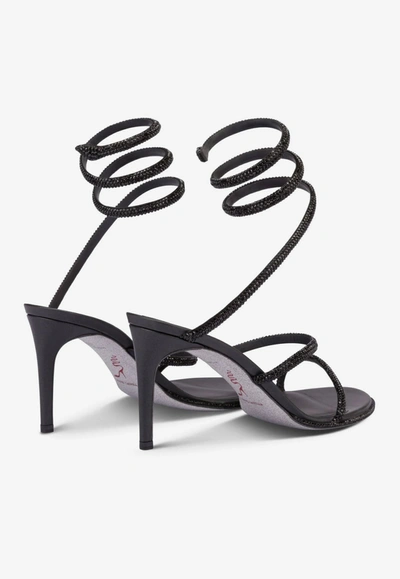 René Caovilla Cleo 80 Crystal-embellished Wraparound Sandals In Black
