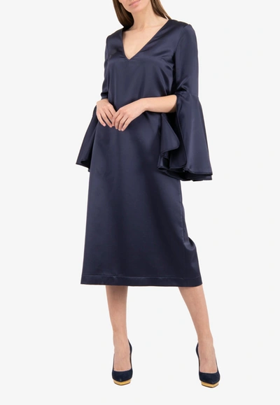 Shop Ellery Clover Bell Sleeve Silk Shift Dress In Blue