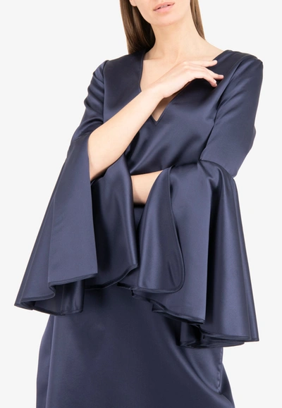 Shop Ellery Clover Bell Sleeve Silk Shift Dress In Blue