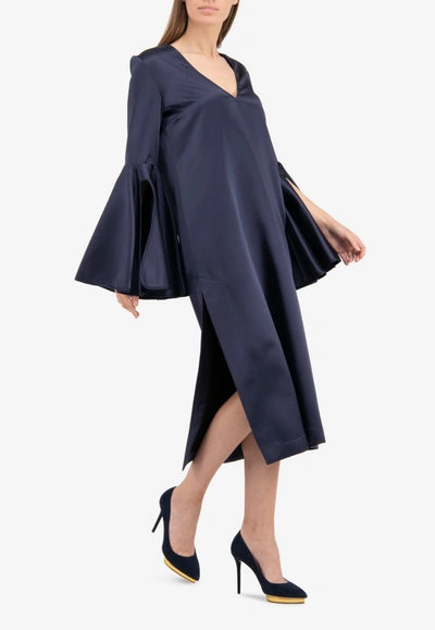 Shop Ellery Clover Bell Sleeve Silk Shift Dress In Blue