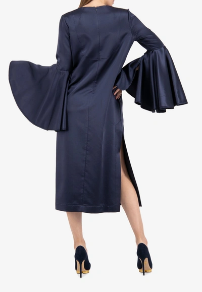 Shop Ellery Clover Bell Sleeve Silk Shift Dress In Blue
