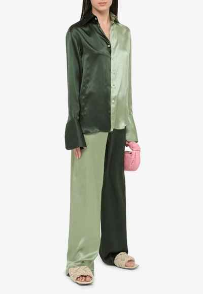 Shop Woera Color-block Button Up Silk Shirt In Green