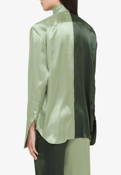 Shop Woera Color-block Button Up Silk Shirt In Green