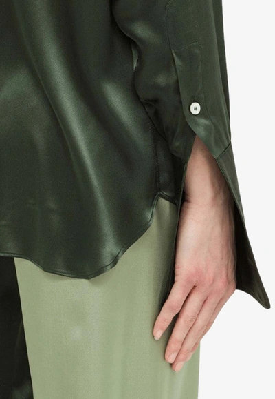 Shop Woera Color-block Button Up Silk Shirt In Green