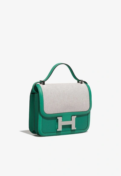 Pre-owned Hermes Constance 24 In Vert Jade Swift And Toile With Palladium Hardware