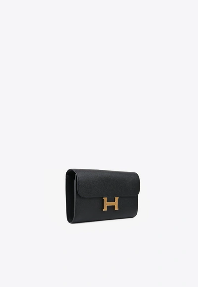 Pre-owned Hermes Constance To Go Wallet In Black Epsom With Gold Hardware