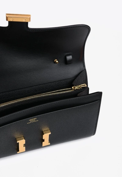 Pre-owned Hermes Constance To Go Wallet In Black Epsom With Gold Hardware