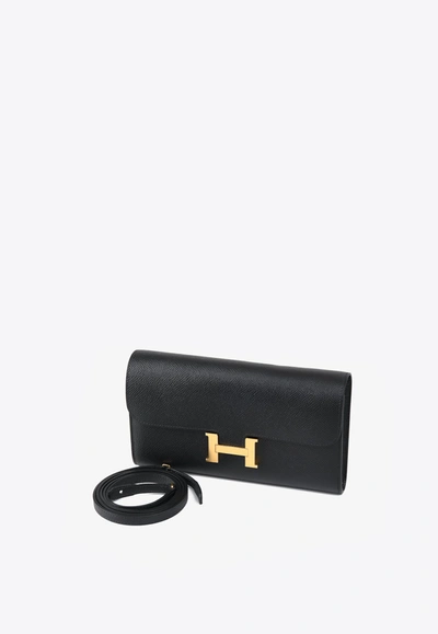 Pre-owned Hermes Constance To Go Wallet In Black Epsom With Gold Hardware