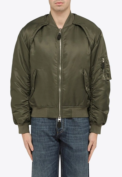 Shop Alexander Mcqueen Convertible Ruched Bomber Jacket In Green