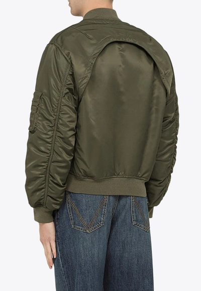 Shop Alexander Mcqueen Convertible Ruched Bomber Jacket In Green