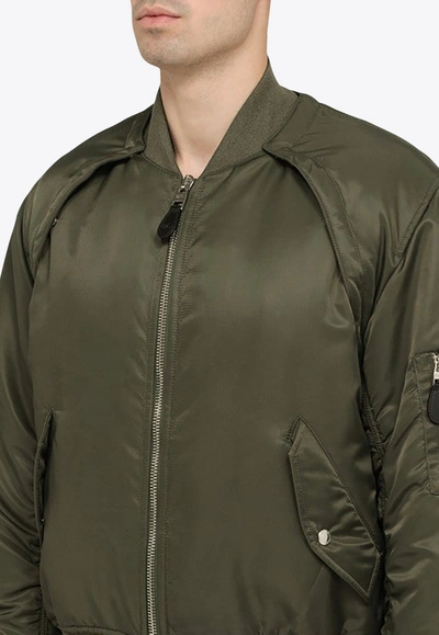 Shop Alexander Mcqueen Convertible Ruched Bomber Jacket In Green