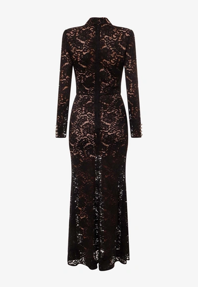 Shop Self-portrait Cord Lace Long-sleeved Maxi Dress In Black