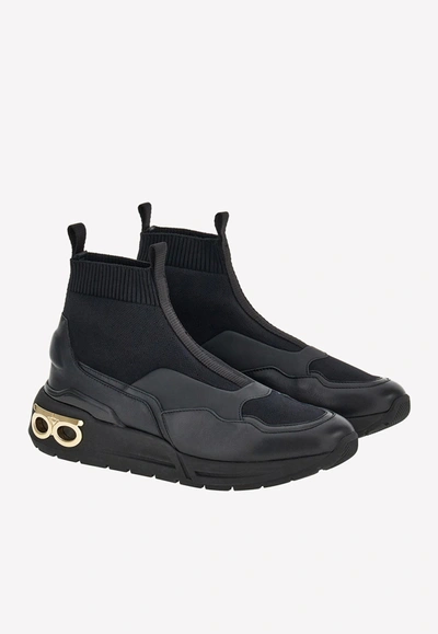 Ferragamo Cosma Sock High-top Sneakers In Black
