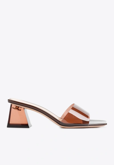 Shop Gianvito Rossi Cosmic 50 Mules In Pvc And Patent Leather In Brown