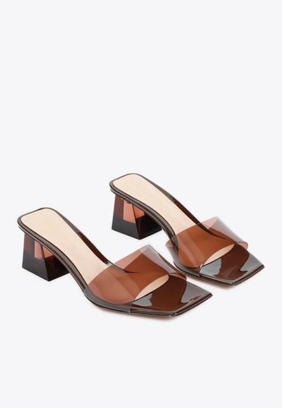 Shop Gianvito Rossi Cosmic 50 Mules In Pvc And Patent Leather In Brown