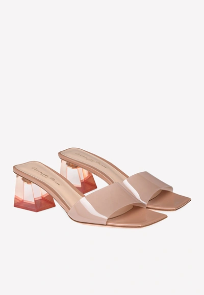 Gianvito Rossi Vernice Block-heel Mules In Blush