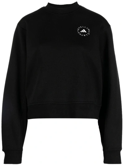 Shop Adidas By Stella Mccartney Logo Cotton Blend Sweatshirt In Black
