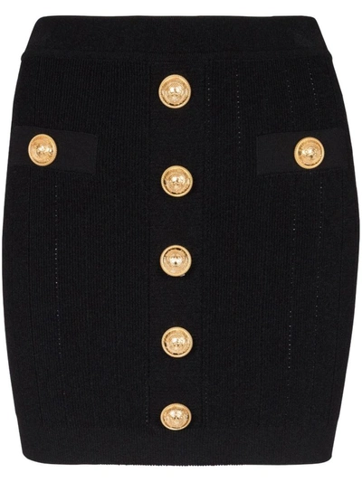 Shop Balmain High Waist Buttoned Mini Skirt In Black