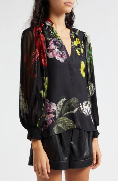 Shop Alice And Olivia Ilan Floral Button-up Shirt In Essential Floral