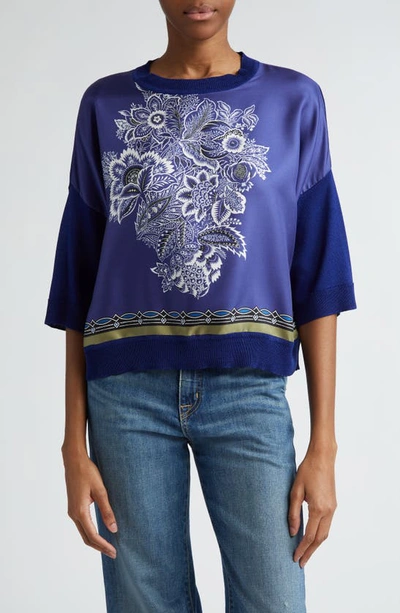 Shop Etro Paisley Print Mixed Media Top In Print On Blue Base