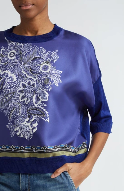 Shop Etro Paisley Print Mixed Media Top In Print On Blue Base