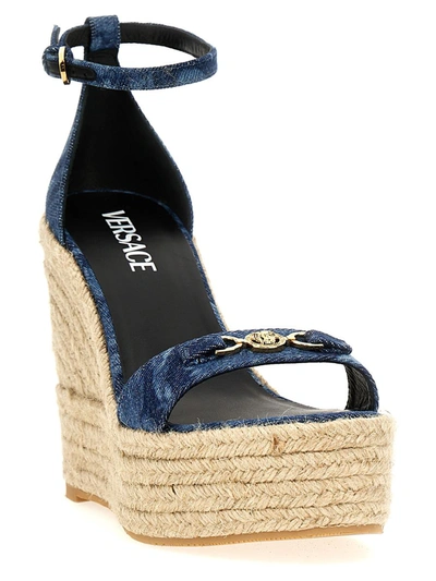 Shop Versace 'barocco' Wedges In Blue