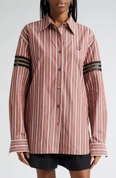 Shop Diotima Winston Stripe Cotton Button-up Shirt In Cocoa Multi