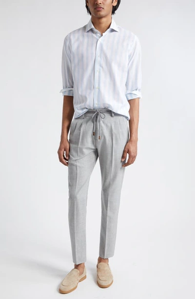 Eleventy Stripe Cotton & Linen Button-up Shirt In Baby Blue