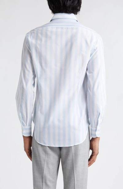 Eleventy Stripe Cotton & Linen Button-up Shirt In Baby Blue