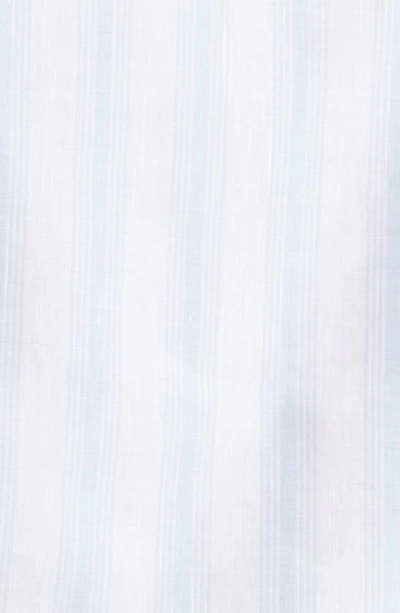 Eleventy Stripe Cotton & Linen Button-up Shirt In Baby Blue