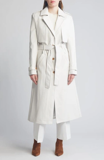 Shop Bardot Tie Waist Faux Leather Trench Coat In Ivory