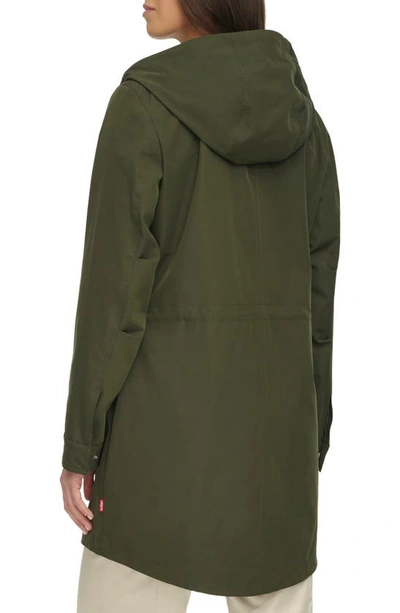 Shop Levi's Techy Water Resistant Fishtail Hem Hooded Jacket In Olive