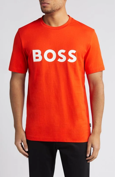 Shop Hugo Boss Boss Tiburt Logo Graphic T-shirt In Bright Orange