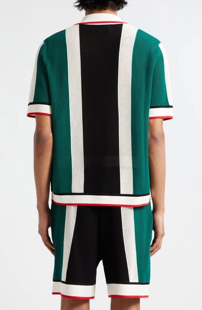 Shop Casablanca Stripe Mesh Camp Shirt In Green/ White Stripe