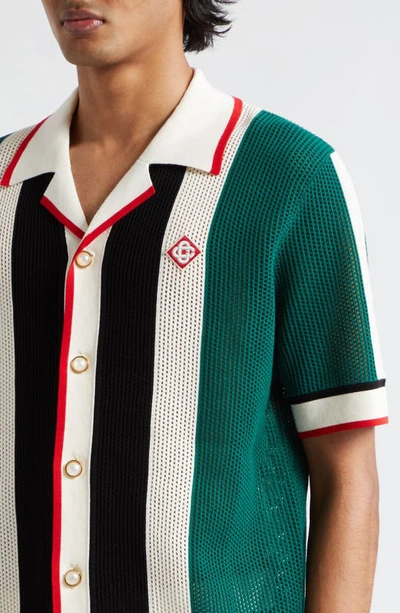 Shop Casablanca Stripe Mesh Camp Shirt In Green/ White Stripe