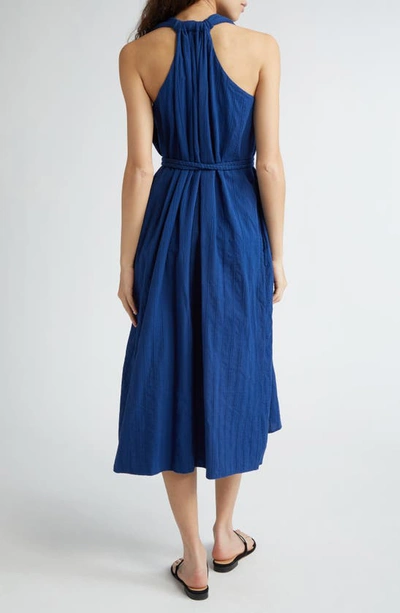 Shop Mille Marilyn Belted Sleeveless Cotton Midi Dress In Indigo