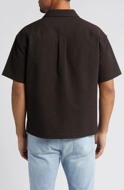 Frame Textured Short Sleeve Button-up Shirt In Black