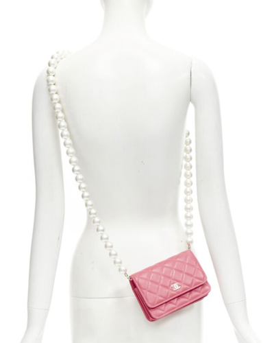Pre-owned Chanel 2021 Xl Pearl Pink Quilted Leather Flap Wallet On Chain Crossbody Bag