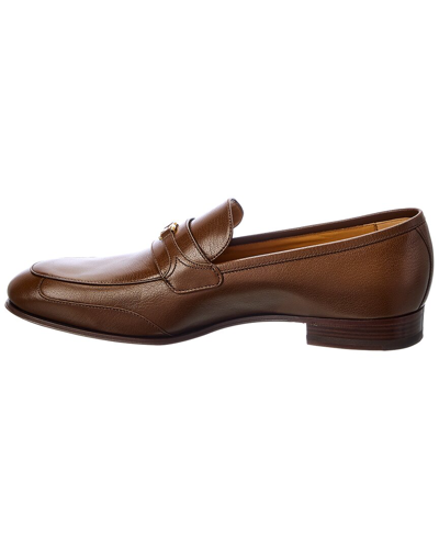 Shop Gucci Leather Loafer In Brown