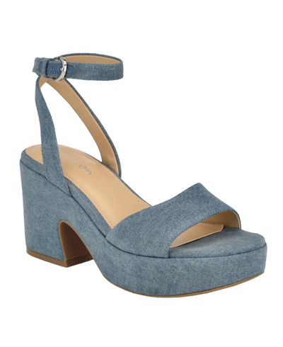 Shop Calvin Klein Women's Summer Almond Toe Dress Wedge Sandals In Blue Denim - Textile,manmade With Texti