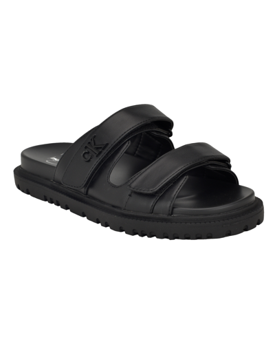 Shop Calvin Klein Women's Donnie Double Adjustable Strap Sandals In Black- Faux Leather