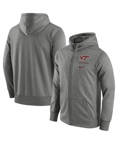 Shop Nike Men's  Heathered Gray Virginia Tech Hokies Logo Stack Performance Full-zip Hoodie
